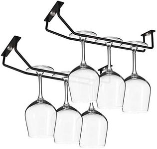 Yimerlen Wine Glass Rack, 10.8 Inch Long Single Rail Metal Stemware Holder for Under Cabinet Kitchen Storage (Black, 2 Pack)