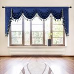 Thick Royal Blue Chenille Window Curtains Valance for Living Room Waterfall Valance for Bedroom (W118inch, 1 Panel)