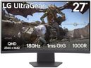 LG UltraGear Curved Gaming Monitor 27GS60QC, 27 inch, 1440p, 180Hz, 1ms Response Time, VA Panel, AMD FreeSync, Smart Energy Saving, DisplayPort, HDMI