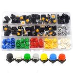 Yosawo 112-pieces 12 * 12 * 7.3mm 4 Pin DIP Momentary Tact Tactile Push Button Switch with 7 Colour Cap KG12