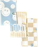 Desert Aqua || 3 Pack|| Kitchen Towels || Dish Towels || Tea Towels || Highly Absorbent || Hanging Loop || Dish Cloths || Modern || Designer Prints (Tan/Blue Smiley)