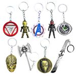 Marvel Avenger Combo Keychain (Pack of 9) Metal| Captainamerica Shield Keychain | Thor Stormbreaker Keychain | Spidrman Keychain | Ironman Keychain for Bike , Hulkkeychain for Men, Car, Home Key