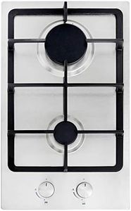 Cookology 30cm Built-in Domino Gas Hob - Cast-Iron Pan Stands - Flame Failure Safety - Rotary Auto-Ignition - LPG Conversion Kit - Stainless Steel