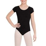 Age 11-12 Years old Black Girls Leotards Childrens half Short Sleeve Leotard Ballet Gymnastics Kids School Sport Dance (Black)