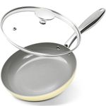 MICHELANGELO 20cm Ceramic Frying Pan, Non Stick Frying Pan with Lid, Small Frying Pan Nonstick, Non Toxic Frying Pan, Ceramic-Coated, Beige