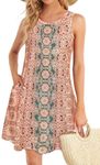 elescat Maternity Dress for Women Floral Bohemian Sleeveless Loose Swing Tank Beach Sundress (Pink Bohemian Printing,L)