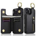 Vofolen for iPhone 16 Pro Case Large Space Wallet Case iPhone 16 Pro Card Holder Leather Flip Case With Zipper Ring Magnetic Closure Shockproof Protective Case Cover for iPhone 16 Pro Phone Case,Black