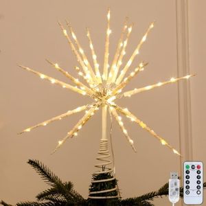 15 Inch Starburst Christmas Star Tree Topper with 150 LEDs & Remote, White
