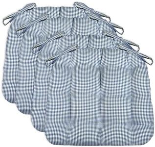 Barnett Home Decor Chair Cushions for Dining Chairs - 15x17 Kitchen Chair Cushions - Machine Washable, 100% Cotton, Made in USA - Latex Foam Chair Pads - Madrid Dark Blue Gingham Small Pack of 4