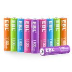 EBL AAA Rechargeable Batteries 1100mAh 10 Pack Triple A Ni-MH 1200 Cycle Long-Lasting Batteries (5 Colors in a Box)