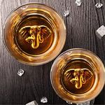 Melbify Elephant Whiskey Glass | Set of 2 | 300 ml | Whiskey Glass Gift Set| Golden Whiskey Glasses|Big| Unique| Broad |Thick| Premium |Thick Bottom | Premium | Speciality Whiskey Glass | Gold Plated