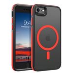 DUEDUE Magnetic Case Compatible with iPhone 7/iPhone 8/iPhone SE, iPhone 7/8/SE Phone Case MagSafe Drop Shockproof Protective Translucent Matte Cover Phone Cases for iPhone 7/8/SE, Black/Red