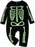 Infant Boys Girls Long Sleeve Glow In The Dark Skeleton Halloween Skeleton Character Jumpsuit (Black, 12-18 Months)