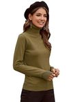 Zaif & Hari Women Plain Winter Sweater Knitwear Turtle Neck Long Sleeves Ribbed Knitted Pullover Tops (Medium, Khaki)