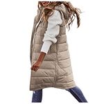 black of friday deals Women's Long Hooded Gilets Sleeveless Padded Quilted Jacket Winter Warm Vest Coats Windproof Parka Outwear Waistcoats Jackets Coat long puffer coats for women (Beige-b,XL)