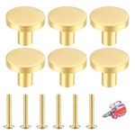 XKQYX Brass Drawer Knobs, Cupboard Handles, Kitchen Wardrobe Cabinet Dresser Drawers Door Pull Handles and Knobs, Round Furniture Knobs and Handles - 6 Pcs