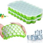 Clazkit Flexible Silicone Honeycomb 37 Cavity Ice Cube Tray with Lid for Freezer Moulds Small Cubes Whiskey Fridge Bar Soft Ice Cube Tray -Color May Vary-Pack of 2