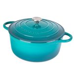 Cast Iron Dutch Oven with Lid – Non-Stick Ovenproof Enamelled Casserole Pot – Sturdy Dutch Oven Cookware – Teal, 6.4-Quart, 28cm – by Nuovva