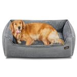 Feandrea Dog Bed, Linen-Look Pet Bed, Dog Sofa Bed with Raised Edges, Non-Slip Bottom, Removable Washable Cover, XL, for Large Dogs, 110 x 75 x 27 cm, Light Grey PGW12GG