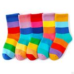 Kids Crew Socks Seamless Boys Girls Rainbow Stripes Socks Cotton Athletic Socks 6-8 Years Unisex Cute Fun Socks Boot Socks 5 Pairs (Set C,M)