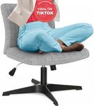 NYPOT Criss Cross Chair - Wide Armless Desk Chair No Wheels, Cross Legged Office Chair, Adjustable Modern 360 Swivel Vanity, Fabric Padded,120° Rocking Ergonomic Mid Back Computer Task Chair - Grey