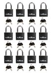 PEAKLOCK PLA0101 Keyed Alike 1-3/16” Wide Weatherproof Black Covered Aluminum Padlock 12PK