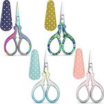 4 Pcs Sewing Embroidery Scissors with 4 Pcs Artificial Leather Cover 3.6 Inch Stainless Steel Stork Scissors Vintage Embroidery Scissors for Needlework, Manual Sewing Handicraft (Fresh Colors)