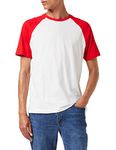 Build Your Brand Men's Raglan Contrast Tee T Shirt, White Red, L UK