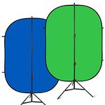 LENCARTA Green Screen Background with Stand 1.5m x 2m (4.9ft x 6.6ft) Pop Up Reversible Blue, Collapsible Chroma Key Greenscreen Backdrop Kit for Gaming, Photo, Stream, Chromakey, Zoom, Home Working