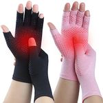 Kecartu 2 Pairs Compression Gloves for Rheumatoid Arthritis, Osteoarthritis, Carpal Tunnel Pain, Fingerless Arthritis Hand Gloves for Women Men Support Work&Computer Typing (Pure Black+Pink,Medium)