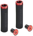 Bike Grips Single Aluminum Alloy Lock on + Aluminum Bar End Plugs,Bicycle Handle Bar Foam Soft Comfortable Non-Slip Bike Handle Grips,Handlebar Caps for BMX Mountain MTB Cruiser Scooter (RED)