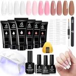 Beetles Poly Extension Gel Nail Kit, Nail Builder Gel Nail Enhancement Trial Kit Professional Nail Technician All-in-One French Kit with Mini Nail Lamp Base Matte Top Coat SlipSolution Starter Kit