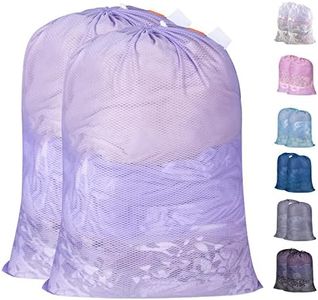Polecasa Heavy Duty Large Mesh Laundry Bags with ID Tag and Locking Drawstring Closure - 2 Pack, 24 x 36 inches - Laundry Hamper Liner, Washable Laundry Bag for Travel, Sports, Dorms (Purple)