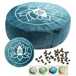 Buckwheat Meditation Cushion - Comfortable Zafu Meditation Pillow - Soft Velvet Meditation Seat Cover + Cotton Cover Option - Yoga Pillow for Floor Seating w/ Carry Handle, Floor Pillow, Sky Blue