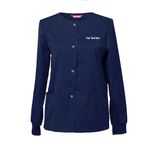 Embroidered Women's Scrub Jacket Snap Front Warm-up Scrubs Jacket Personalized with Your Text Dark Blue