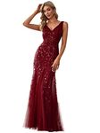 Ever-Pretty Women's Sexy V Neck Sleeveless Elegant Floor Length Long Mermaid Prom Evening Dresses Burgundy 26UK