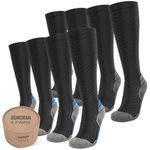 SONORAN 4 Pairs Compression Socks Women & Men 20-30 mmHg Compression Stockings Bas de Compression Femme Homme Knee High Support for Running, Travel, Athletic L/XL (Black Gray&Blue)