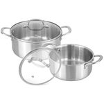 Stainless Steel Casserole Dish with Lid – Induction Hob Cooking Pots Set – Non Stick Dutch Oven – 20cm 2.7L & 24cm 4.3L (2 Pots + 2 Glass Lids) – by Nuovva