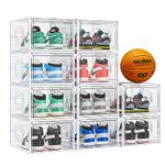 cakraie 10 Pack Thicken Shoe Organizer Stackable,Upgraded Sturdy Shoe Storage Box with Magnetic Door,Shoe Containers For Sneaker Display,Hat Organizer,White…