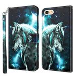 GLANDOTU Apple iPhone 7 Plus/6s Plus/6 Plus/8 Plus Case Flip Wallet PU Leather Cover with Magnetic Button Standing Funstion Full-Body Protective Phone Cases - Wolf