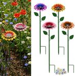 4 Pack Daisy Flower Bee Watering Station for Garden with 20 Glass Beads - Colorful Metal Flower Bee Bath, Decorative Design Attracts Bees & Butterflies, Easy Install Durable Outdoor Yard Decor