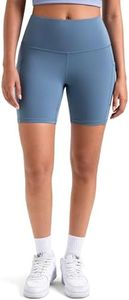 Colorfulkoala Women's High Waisted Biker Shorts with Pockets 6" Inseam Workout & Yoga Tights (L, Blue Steel)