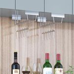 Klaxon Premium Under Cabinet Tiered Shelf Wine Glass Holder - Space-Saving, Upside-Down Storage for Home, Mini Bar & Pub, Stainless Steel Hanging Rack Organizer (Single Line - Pack of 2, Silver)