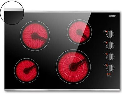 Karinear 30 Inch Electric Cooktop 4 Burners, Knob Control Built-in Ceramic Cooktop, 30" Radiant Electric Stove Top with Glass Protection Metal Frame,Hot Surface Indicator, 220-240v, Hard Wire, No Plug