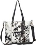 Myra Bag Black & White Shade Cowhide & Leather Tote Bag S-1167, Brown, One Size