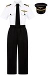 SCYPRUTH Airline Pilot Costume for Kids Captain Pilot Uniform for Career Day Halloween Dress Up Birthday Gifts