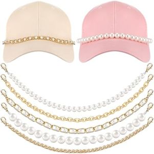 Tondiamo 5 Pcs Trucket Hat Chains Bill Decoration for Women Man Metal Detachable Chains Bulk Trucket Hat Charms DIY Mesh Baseball Cap Truckers Accessories Assorted Styles (Gold,Pearl)