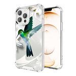 ZHONGWEI Clear Phone Case Suitable for iPhone 13 Pro with Green Hummingbird Pattern Four Corner Reinforced Shockproof and Protective Phone Cover Case