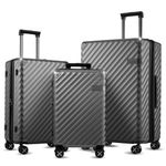 LUGGEX Luggage with Spinner Wheels - Polycarbonate Expandable Hard Shell Suitcase, Black, 3-Piece Set(20/24/28), Luggex All Expandable Hard Shell Luggage Sets