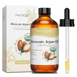 PHATOIL 100% Pure Organic Argan Oil of Moroccan for Hair, USDA Certified Cold Pressed Moroccan Argan Oils for Frizz, Dry Hair, Body Massage Carrier Oil for Skin, Face Moisturizing & Nourishing, 118ml